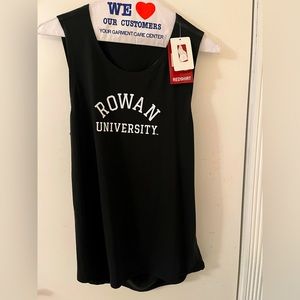 WOMENS NWT ROWANT UNIVERSITY SLEEVELESS SPLIT OPEN BACK TEE